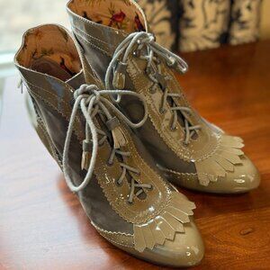 Miss L-Fire Leather Victorian Style Ankle Boots Shoes Fringed Toe